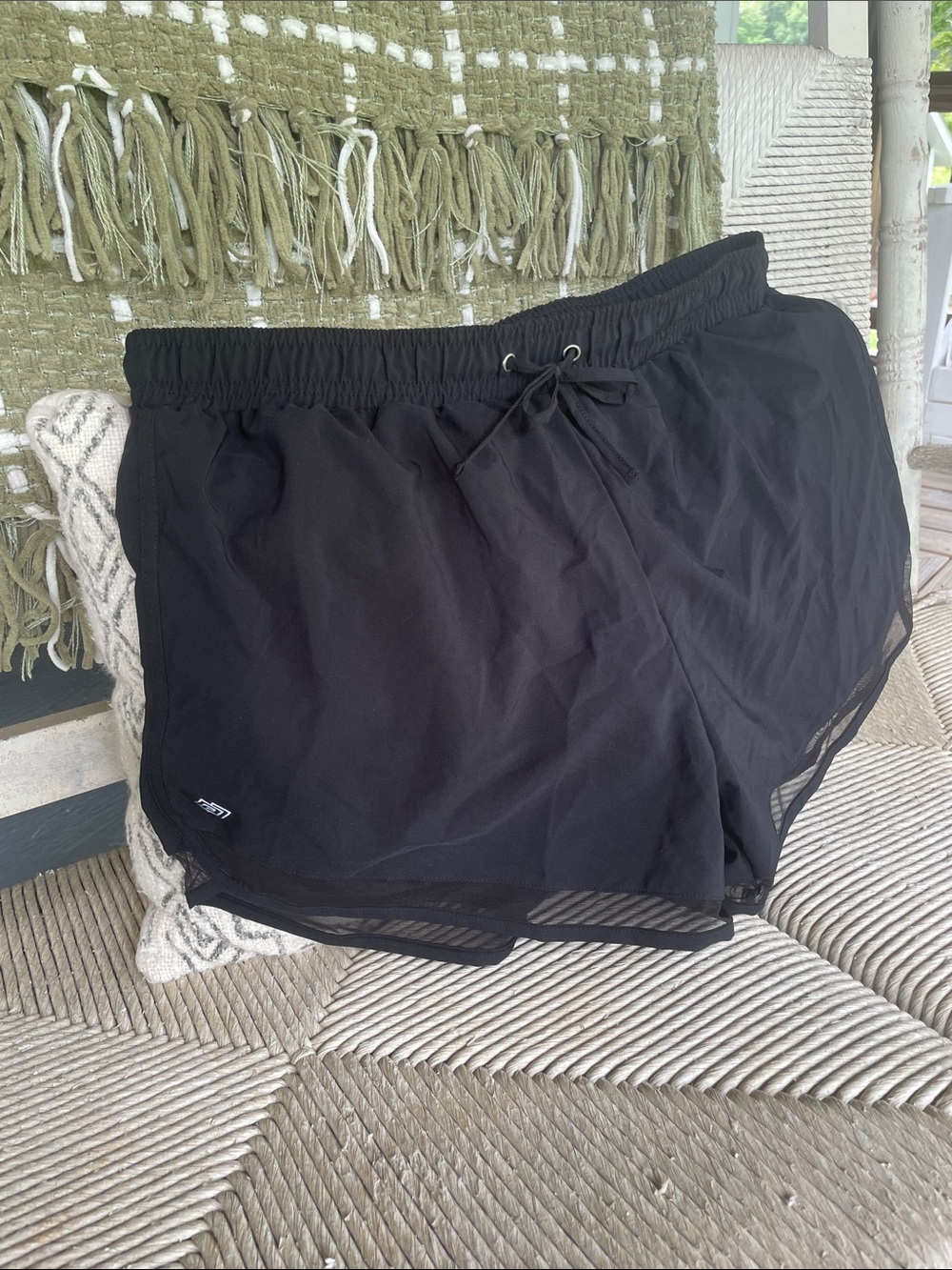 ZELOS Black Athletic Shorts with Mesh Trim